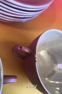 Antique Rare Empire Works Stoke on Trent Pink Tea Set China Saucers Cup England