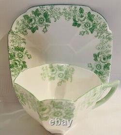 Antique Rare Shelley Dainty Green Daisy China Tea Cup And Saucer Set England