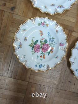 Antique Royal Crown Derby Dinner Plate Set Ruffle Edge Butterfly Plates Set 4