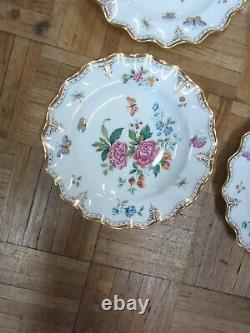 Antique Royal Crown Derby Dinner Plate Set Ruffle Edge Butterfly Plates Set 4