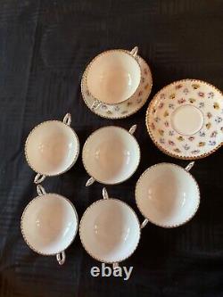 Antique Royal Stanford rose pansy forget me not SET of 6 soup bowl saucer sets