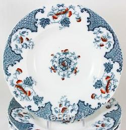 Antique Set 10 Large Rim Soup Bowls Meakin England China Sevres Flow Blue Floral