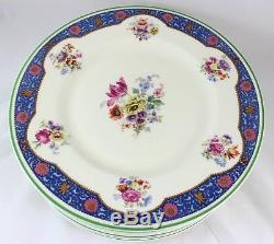 Antique Set 11 Dinner Plates Royal Doulton Bone China Pink Flowers Blue Green