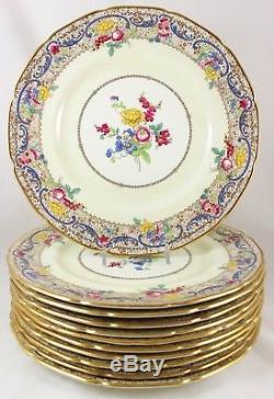 Antique Set 11 Dinner Plates Royal Doulton China Ra731 V1000 Flowers Gold Cream