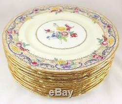 Antique Set 11 Dinner Plates Royal Doulton China Ra731 V1000 Flowers Gold Cream