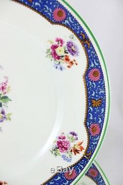 Antique Set 4 Dinner Plates Royal Doulton Bone China Pink Flowers Blue Green
