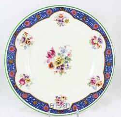 Antique Set 6 Dinner Plates Royal Doulton Bone China Pink Flowers Blue Green