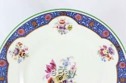 Antique Set 6 Dinner Plates Royal Doulton Bone China Pink Flowers Blue Green