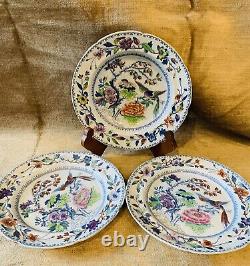 Antique Set Of 3 Davenport Stone China Plate Flying Bird Pattern Mark 1819- 1864