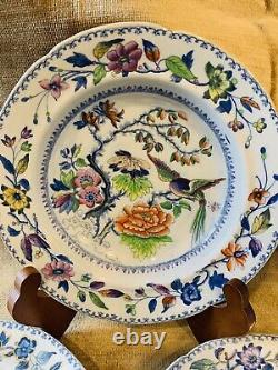 Antique Set Of 3 Davenport Stone China Plate Flying Bird Pattern Mark 1819- 1864