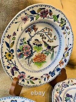 Antique Set Of 3 Davenport Stone China Plate Flying Bird Pattern Mark 1819- 1864