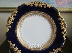 Antique Spode Copeland`s China England Set Of 2 Cobalt Blue Plates Gold Flowers
