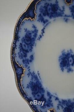 Antique W H Grindley Flow Blue Gold Rim Gilt England China Set of 4 Bread Plates