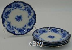 Antique W H Grindley Flow Blue with Gold Rim Gilt England China Set of 5 Saucers