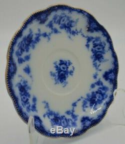 Antique W H Grindley Flow Blue with Gold Rim Gilt England China Set of 5 Saucers
