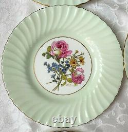 Antique set 12 MINTON England China Green swirl flowers in center Luncheon plate