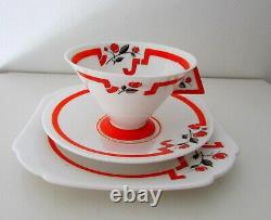Art Deco Shelley England Vogue Bone China J Pattern Tea Cup Plate Trio 1930-1