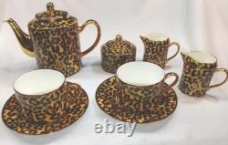Asprey London Tea Set Bone China Made In England Leopard Design GOLD Accents