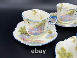 Aynsley Bluebell Time Cream Tea Cup Saucer Set x 4 Bone China England
