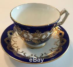Aynsley Bone China Cobalt Blue & Gold Pedestal Cup & Saucer Set#1215england