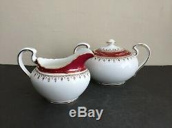 Aynsley Bone China Durham Maroon Tea Set Teapot Lidded Sugar Bowl & Creamer