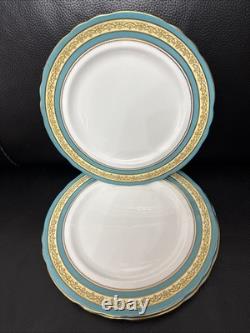 Aynsley Bone China England # 7612 Blue / Gold Set Of 14 Plates Excellent