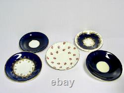 Aynsley China Mixed Lot 5 Cup & Saucer Sets Roses Cobalt Flowers Gold England