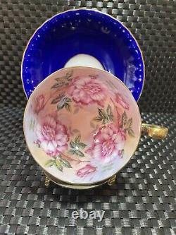 Aynsley Cobalt Blue Gold Gilded 3 Large Cabbage Flowers 1031 Tea Cup & Saucer