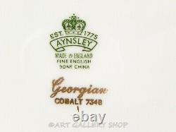 Aynsley England 7348 GEORGIAN COBLAT & GOLD 10.5 DINNER PLATES Set of 4 Mint