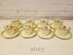 Aynsley England Bone China Davis Collamore Set of 8 Cups & Saucers with Floral Dec