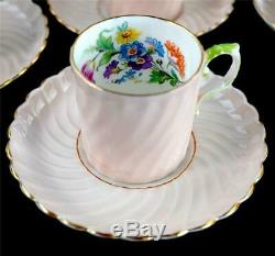 Aynsley England Bone China Porcelain Coffee Set Pink Swirl 1545