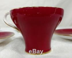 Aynsley England Cup Saucer Bone China Set of 5 Pattern # AYN1713 Red Gold Corset