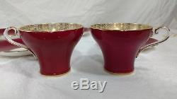 Aynsley England Cup Saucer Bone China Set of 5 Pattern # AYN1713 Red Gold Corset