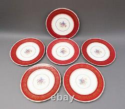 Aynsley England Vintage Red Berkeley Bone China 10 1/2 Dinner Plate Set Of 6