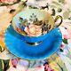 Aynsley Gilded Turqouise Tea Cup & Saucer Cabbage Rose / Poppy #1033 JA Bailey