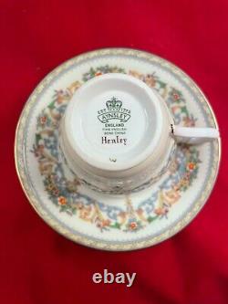 Aynsley Henley England Gold Trim Bone China Set of 12 Footed Cups & Saucers
