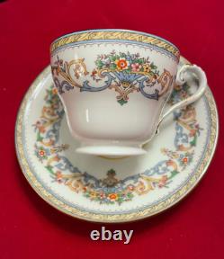 Aynsley Henley England Green Stamp Gold Trim Bone China 12 Footed Cups & Saucers