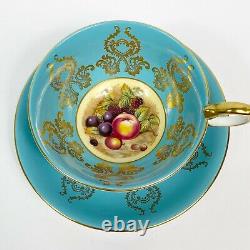 Aynsley Orchard Blue England Fine China Blue Scroll Teacup & Saucer Set