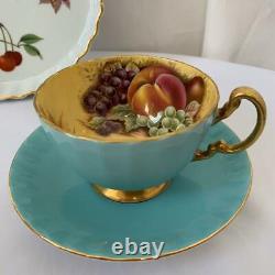 Aynsley Orchard Gold Cup & Saucer Set of 4 Fruit Bone China England Vintage F/S