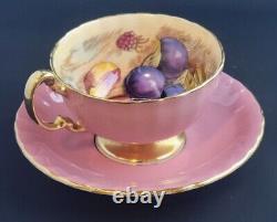 Aynsley Orchard Gold Tea Cup & Saucer Set Fruit Pattern Pink