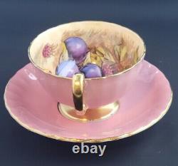 Aynsley Orchard Gold Tea Cup & Saucer Set Fruit Pattern Pink