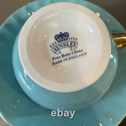 Aynsley Orchard Gold teacup & saucer cup 3 set Fine Bone China ENGLAND 2 spoons