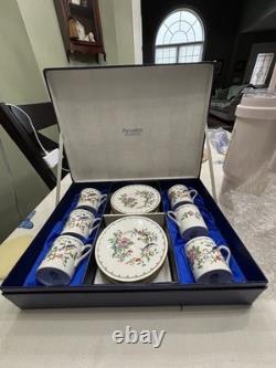 Aynsley Pembroke Bone China Eight-Piece Cup & Saucer Set Floral Birds England
