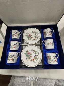 Aynsley Pembroke Bone China Eight-Piece Cup & Saucer Set Floral Birds England