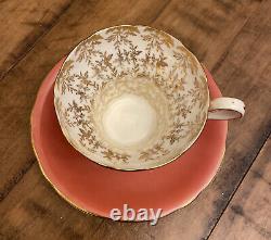 Aynsley Tea Cup and Saucer Fine Bone China. Persimmon &Gold Color. Corset Shape