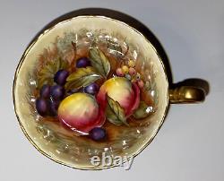 Aynsley Tea Cup and Saucer Fruit Peaches Grapes Burgundy Gold Signed D Jones