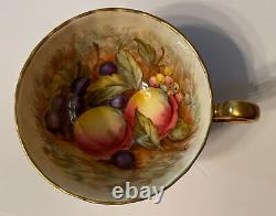 Aynsley Tea Cup and Saucer Fruit Peaches Grapes Burgundy Gold Signed D Jones