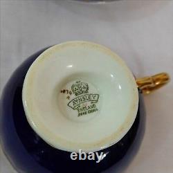 Aynsley Vintage Cobalt Fruit Cup Saucer Set England Bone China