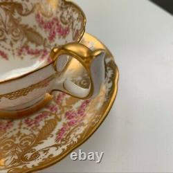 Aynsley vintage gold pink scalloped bone China cup $ saucer Set rare ornate rare