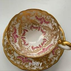 Aynsley vintage gold pink scalloped bone China cup $ saucer Set rare ornate rare